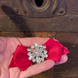 Fashion Jewelry Red Satin and Rhinestone Shoe Clips